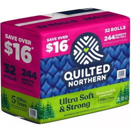 Ultra 32 Rolls Quilted Northern Ultra Soft & Strong 2-Ply Toilet Paper 244 sheets/roll