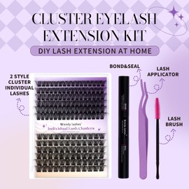 Lash Clusters DIY Lash Extension Kit 280PCS C3/C9 16-20mm Fluffy Lash Clusters With Waterproof Lash Bond and Seal,Tweezers,Brush, D Curl Individual lashes by Wendy Lashes(C3/C9-D-16-20mm Kit)