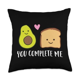 Avocado Toast Gifts Complete Me Valentines Day Avocado Toast Throw Pillow, 18x18, Multicolor