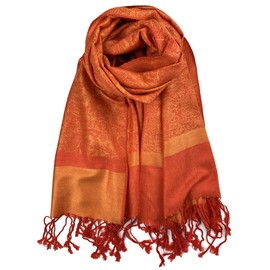 Plum Feathers Two Tone Vintage Paisley Pattern Pashmina Scarf (Fire Orange Paisley)