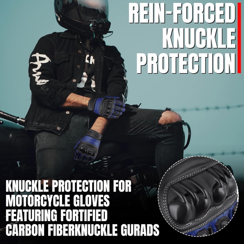 The AMA LOOK Leather Motorbike Gloves, Knuckle Protective Touchscreen Motorcycle