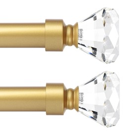 Knobelite 2 Pack 1-Inch Diameter Single Window Treatment Curtain Rod, Crystal Finial Home Curtain Rods,22-inch to 42-inch Adjustable(1.8-3.5ft), Gold Single Drapery Rod