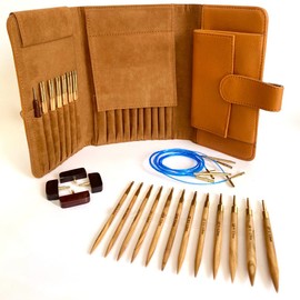 Revolution Fibers Olive Wood Interchangeable 5 inch Circular Knitting Needle Set with Leather Case (29 Piece Set) | Beautiful Case, Perfect for Portable Knitting/Yarn Projects and Easy Storage