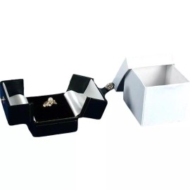 FindingKing 12 Large Ring Gift Boxes Black White Snap Lid Display