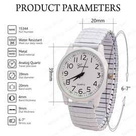 Blekon Collections Unisex Large Face Easy to Read 40mm Case Japanese Quartz Movement Stretch Band Watch (White)