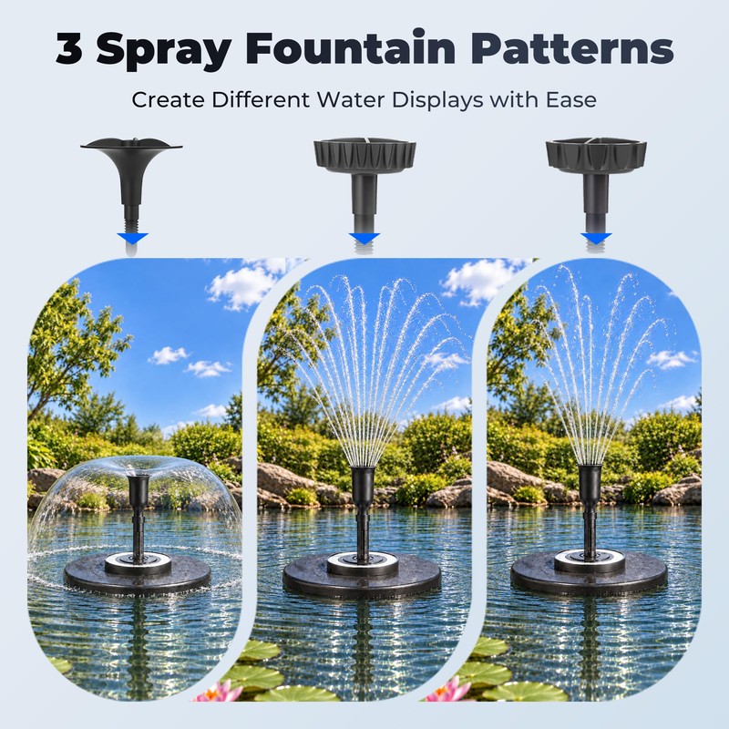 Floating Pond Fountain with RGB LED Lights, 400GPH, 3 Spray
