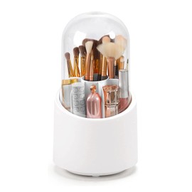 Organizador de Brochas de Maquillaje Almacenamient, Organizador Giratorio para Brochas de Maquillaje con Tapa, Organizador de Brochas de Maquillaje Resistente Al Polvo para Cambiador, Baño (Blanco)