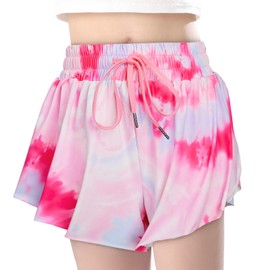 Butterfly Shorts Girls Flowy Athletic Shorts 2-in-1 Skorts for Teen Girl Skirt Clothes for Tennis Cheer Soccer Fuchsia