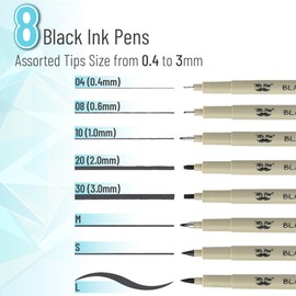 Mr. Pen- Drawing Pens for Artists, 8 Pack, Black Multiliner, Artist pens, Micro Pens for Drawing, Ink Pens for Drawing, Sketch Pens, Micro Pen, Fineliner Pens, Bible Journaling Pens