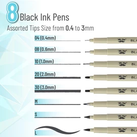 Mr. Pen- Drawing Pens for Artists, 8 Pack, Black Multiliner, Artist pens, Micro Pens for Drawing, Ink Pens for Drawing, Sketch Pens, Micro Pen, Fineliner Pens, Bible Journaling Pens
