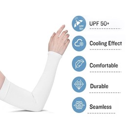 2 Pairs UV Protection Cooling Ice Silk Arm Sleeves, UV Sun Protection Compression Cooling Sleeves to Cover Arm Tattoofor Driving, Golfing, Fishing, Cycling, Hiking, Doing Sports. (White)