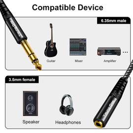 6.35mm to 3.5mm Headphones Adapter cable 20 ft,Yeung Qee TRS 1/4" Male to 1/8" Female Stereo Audio Cable Compatible for Amplifiers, Guitar Amp, Piano, Home Theater Devices, or Mixing Console (20FT/6M)