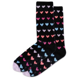 HOTSOX Women's Slipper Heart Non Skid Crew Socks 1 Pair Pack, Black, Women's Shoe Size: 4-10, Black, 4-10