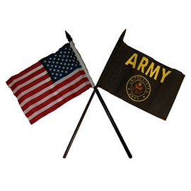USA American w/ U.S. Army Crest Seal Black Flag 4"x6" Desk Set Gold Base