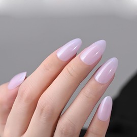 evpct Press on Nails Short Almond - Light Violet Shimmer Glitter Shiny Press on Nails Gift, Soft Gel Press Glue On Nail with Nail Glue, 30Pcs Supremely Fit Full Cover Reusable Acrylic Fake Nails Kit
