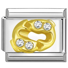 UNY JEWEL Zodiac Pisces Italian Charm 9mm Stainless Steel Link - Enamel Zodiac Design Modular Charm Bracelet Link
