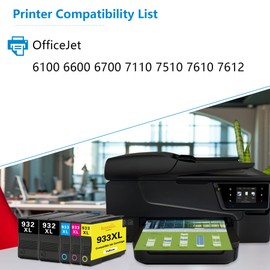 932XL 933XL Ink Cartridges Combo Pack (5 Pack,2Black/1Cyan/1Magenta/1Yellow) - LOMENTI Compatible 932XL 933XL Ink Cartridge Replacement for HP Officejet 6100 6600 6700 7110 7610 7612 Printer