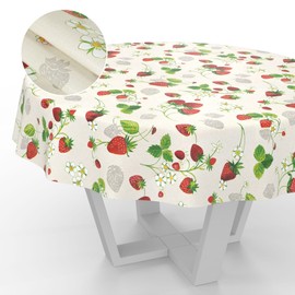 Oilcloth Tablecloth Washable Oilcloth Garden Tablecloth Outdoor Indoor Round 120 cm Cutting Edge Strawberries