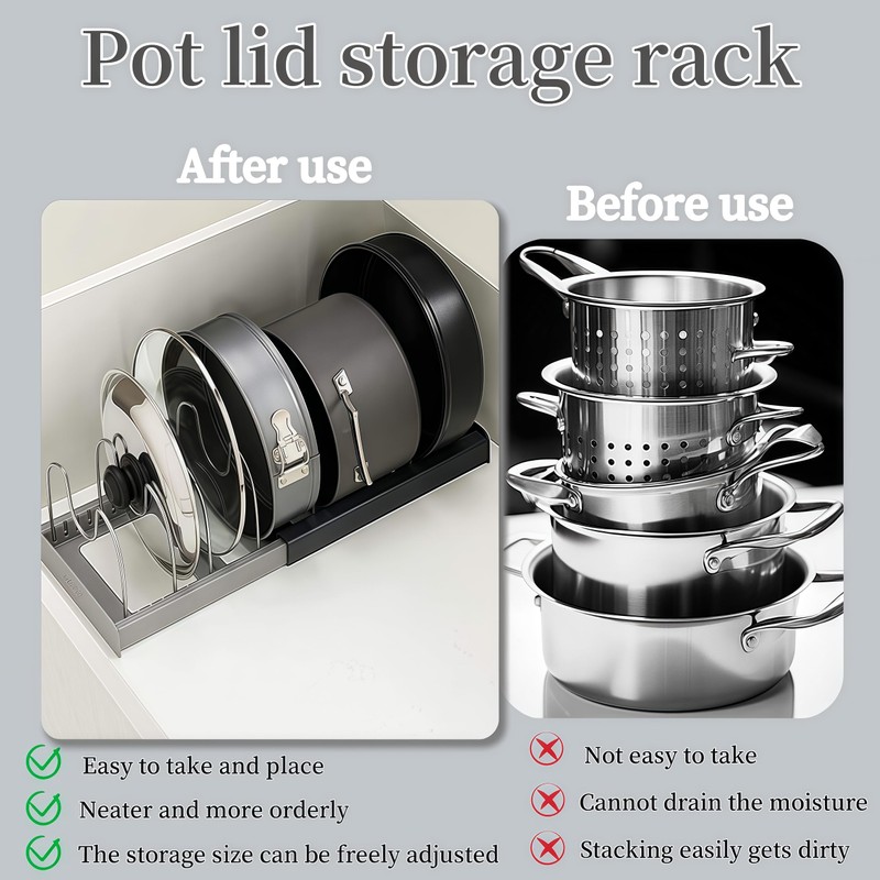 SHUTKMVCW Lid organizers inside cabinet adjustable, Kitchen Pot lid organizer