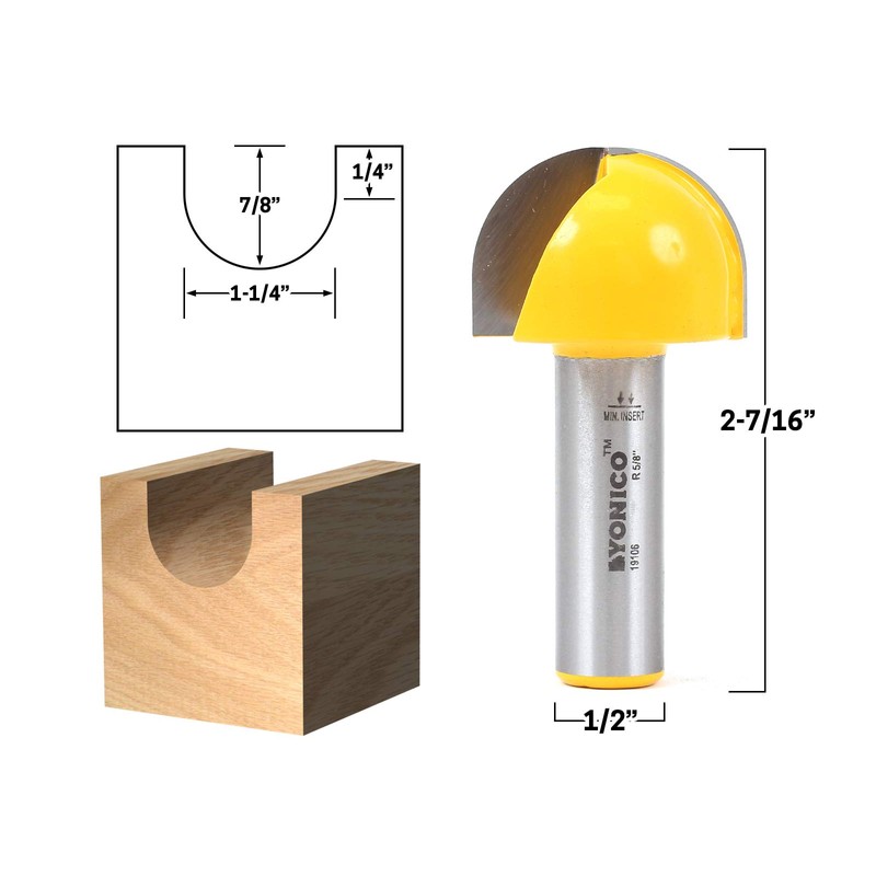 YONICO 19106 1-1/4-Inch Diameter Core Box Router Bit 1/2-Inch Shank