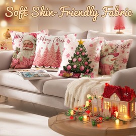 Christmas Pillow Covers Santa Snowman Decorative Throw Pillow Cover 18x18 Inch Outdoor Soft Cushion Cases for Sofa Couch Home Decorative Set of 4