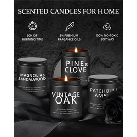 Scented Candles for Men - 4 Pack Scented Candles Gifts for Men, Dad, Boyfriend - 50 Hours Long Burning Soy Candles for Home Scented (Pine/Sandalwood/Patchouli/Oak)