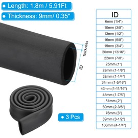 PATIKIL 1-7/8"(48mm) ID x 6Ft Pipe Insulation Foam Tube, 3Pcs Pipe Cover Wrap Roll Bar Padding Tubing for Handle Grip HVAC Outdoor Air Conditioner Units, Black