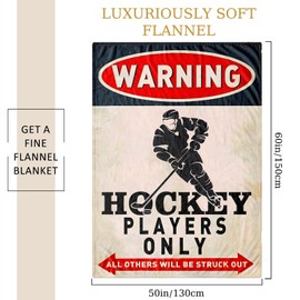 Hockey Blanket with Warning Players Only Design - 60x50 Inch Soft Flannel Throw for Kids & Adults, All-Season Cozy Gift for Hockey Fans, Christmas, Birthdays & Game Days