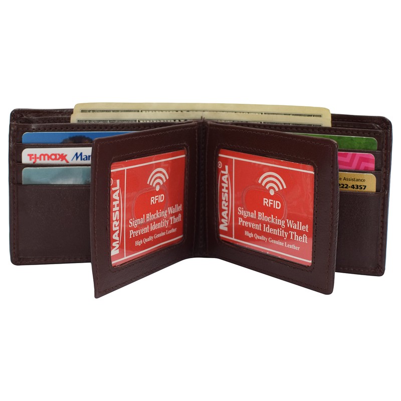 MARSHAL RFID Blocking Men's Bifold Leather Wallet With Double Center