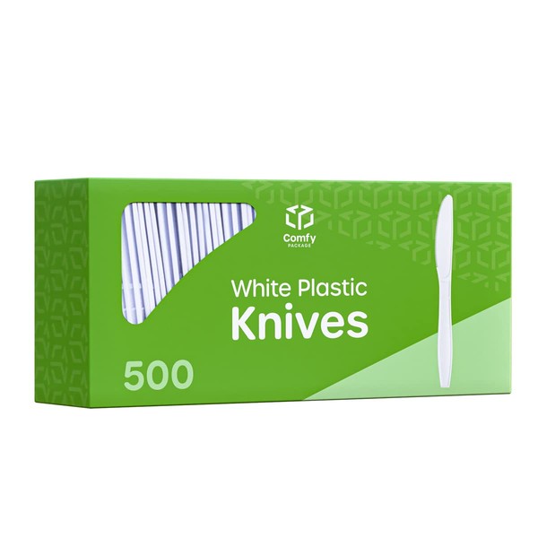 Comfy Package [500 Pack] Extra Heavyweight Disposable White Plastic Knives