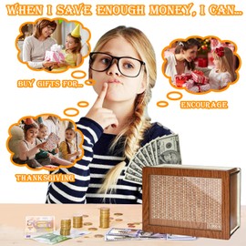 Wooden Piggy Bank for Kids Adults, Cash Coin Savings Box with Counter for Savings Goal $1000, $2000, $5000, $10000. Best Gift for Friends (Brown(5000))