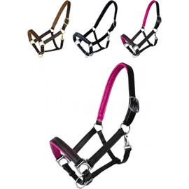 Marengos - Diamond Leather Headcollar | Halter for Horses | Horse Halter with Colour-Lined Noseband and Headpiece | Elegant Leather Halter | Horse Accessories in Black/Pink | Thoroughbred