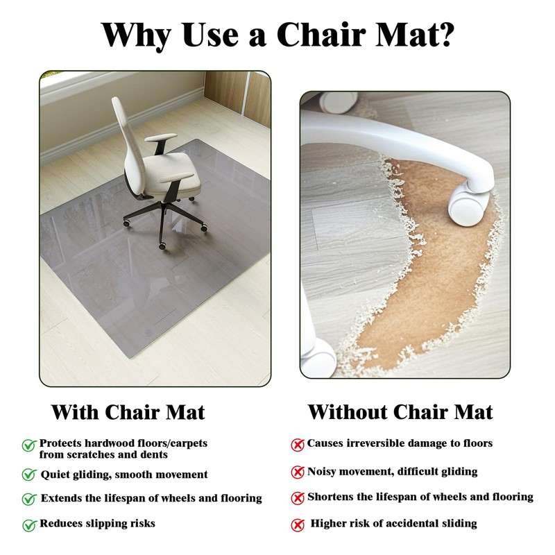 Koonmi Tempered Glass Chair Mat for Hardwood Floors & Carpets,