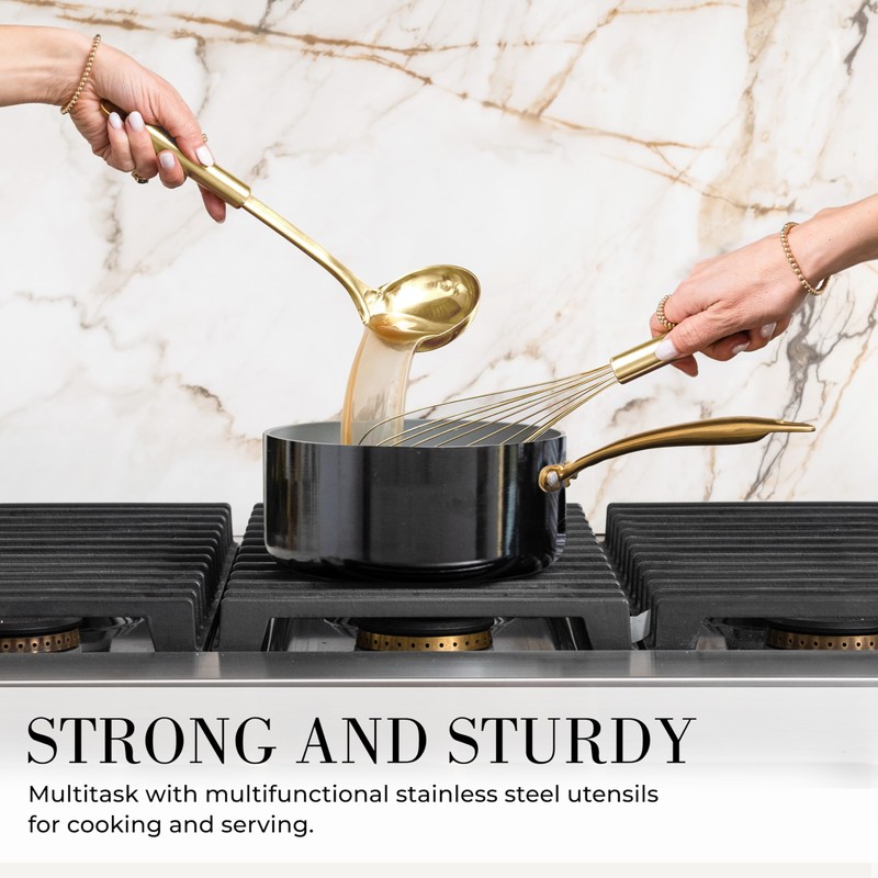 Styled Settings Black and Gold Cooking Utensils Set with Holder