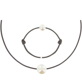 LES POULETTES BIJOUX - Necklace and Bracelet Set White Pearl 8-9 mm with Wax Cord - Classics, Pearl