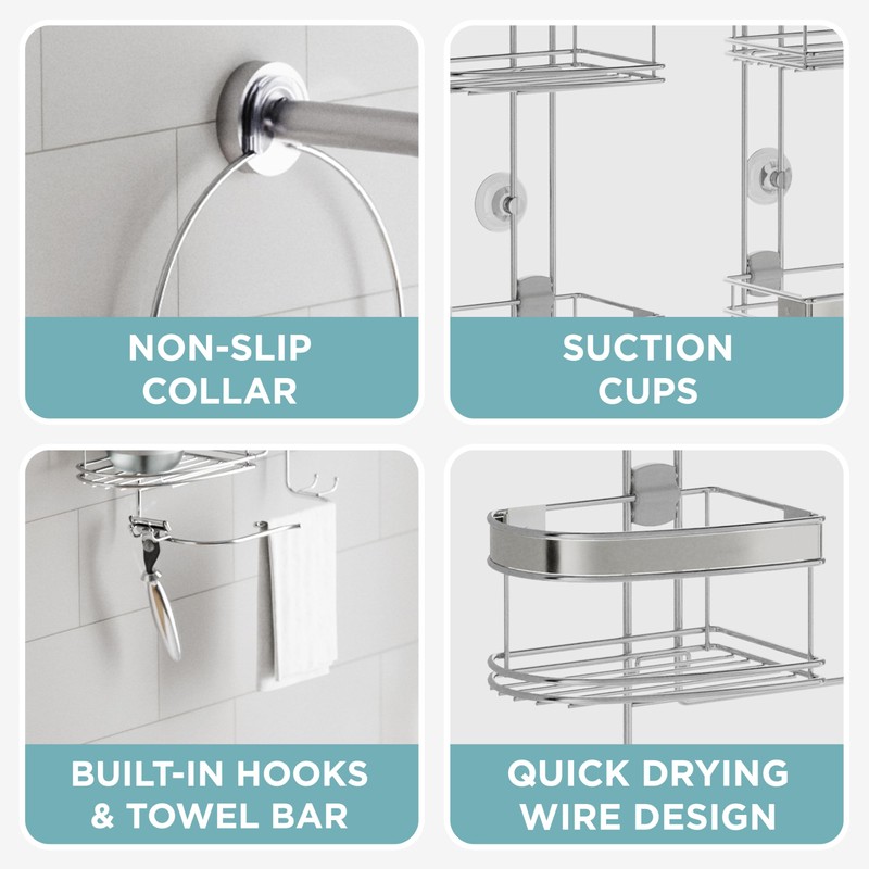 Zenith Expandable Handheld Shower Head/Large Bottle Caddy, Stainless Steel