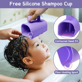 Portable Hair Washing Station for Kids, Toddlers, Children, Teens, Silicone Hair Washing Basin for Sink or Bathtub, Tear-Free Shampoo Bowl with Rinser Cup, Neck Support for Kids, Purple