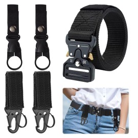 Tactical Belt, 1 Pack Tough Mens Belt Sets with Keys Clips Bottle Clip, Elastic Military Gear Belt with Heavy Duty Quick Release Buckle, Survival Tool for Outdoor Sports Camping Hunting