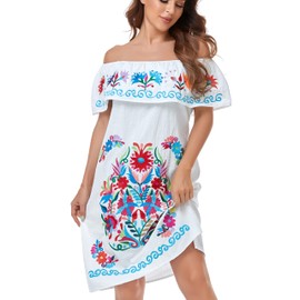 YZXDORWJ Women Mexican Embroidered Dress Ruffle Collar Sleeveless (XXXL, 623W)