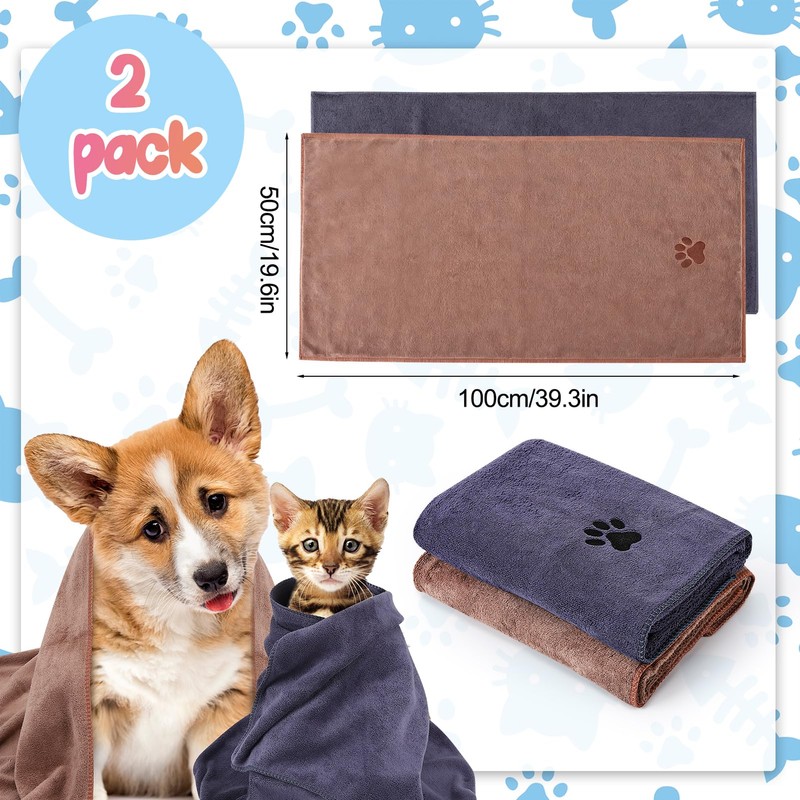 GSrenyu 2 Pack Dog Towels, Large Dog Towels for Drying