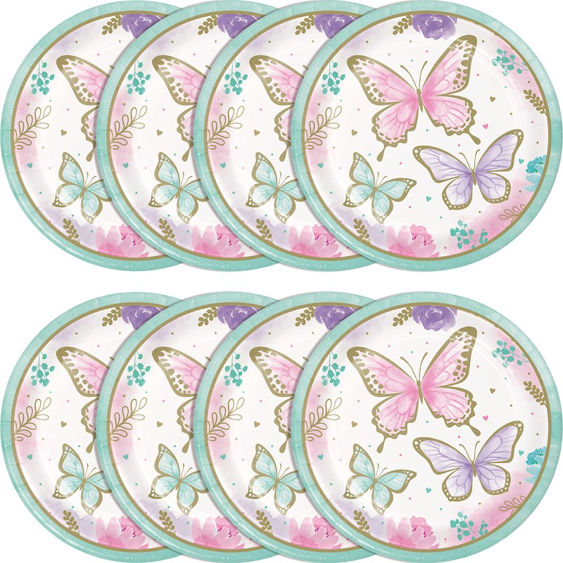 Golden Butterfly Paper Plates, 8 ct