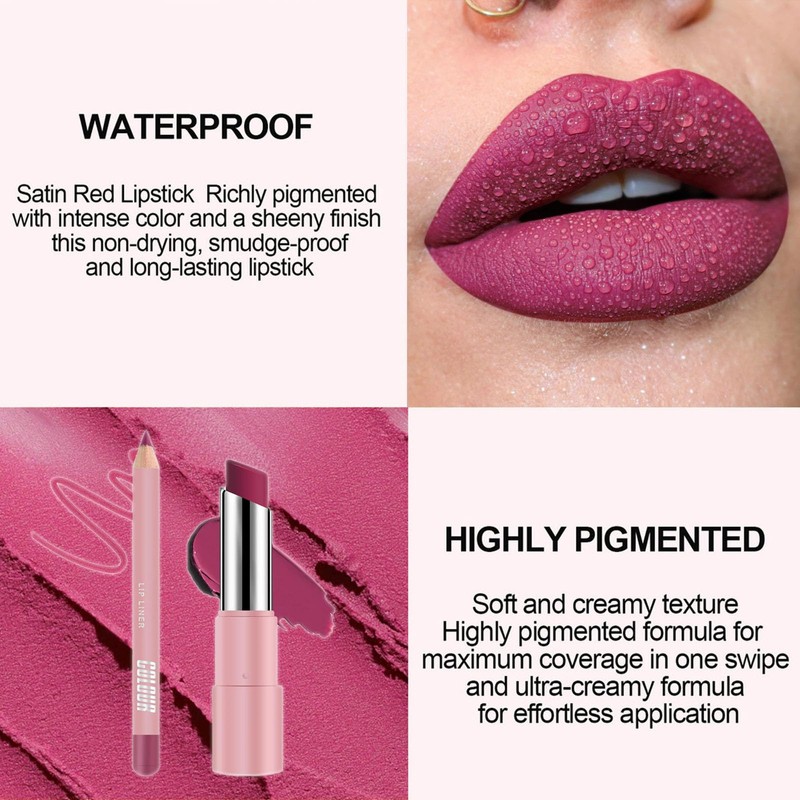 Purple Pink Lipstick Lip Liner Set, Violet Matte Lipliner Long