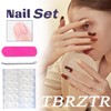 Green Press on Nail Short Square Artificial Acrylic Nails White