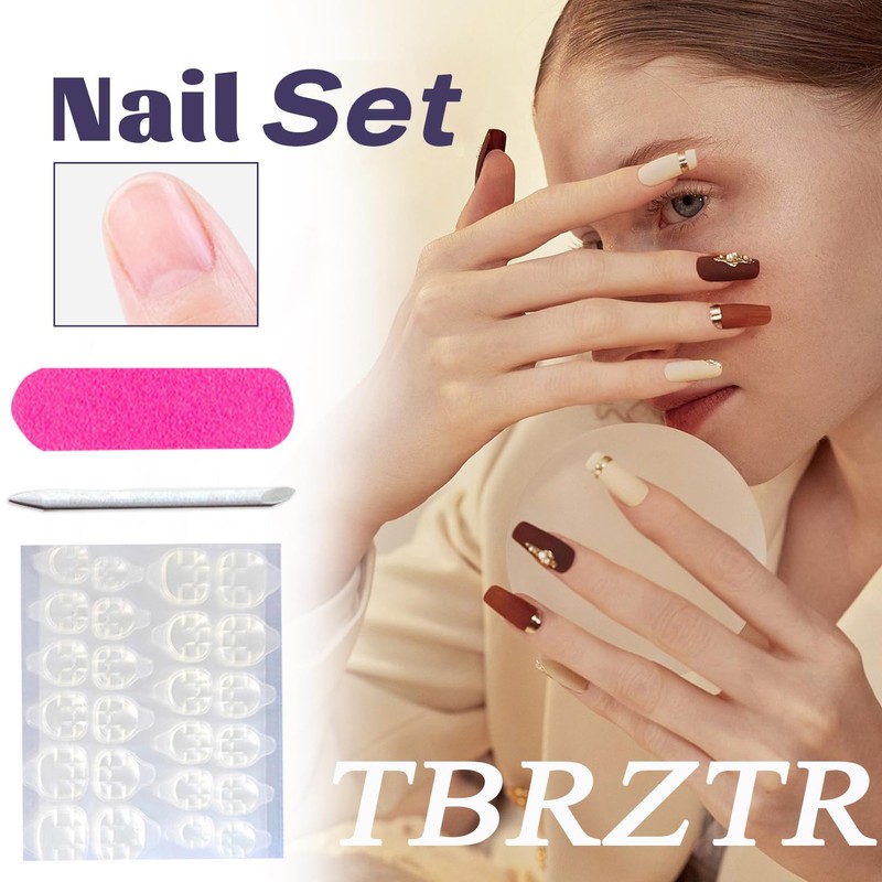 Green Press on Nail Short Square Artificial Acrylic Nails White