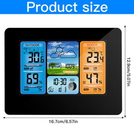 Binnan Colour Screen Weather Forecast Clock, Outdoor Thermometer Weatherproof Smart Indoor and Outdoor Temperature Weather Forecast, with Temperature and Humidity Display, 12/24 Hour Mode, Calendar