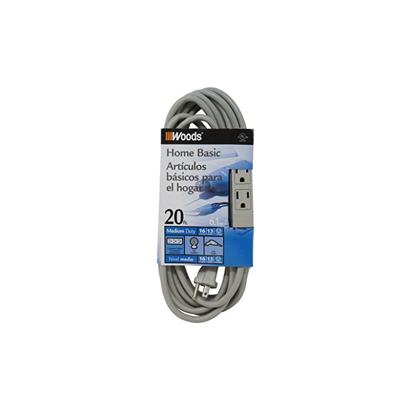 Woods Light Duty Extension Cord, 20Ft, 16 Gauge, 3 Conductor,