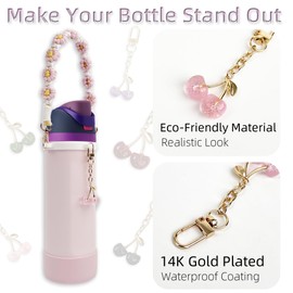BydGxy Protective Silicone Boot & Handle Strap Set with Cherry Charm Compatible with Owala Water Bottle 24 oz & FreeSip, Non-Slip Cup Holder Base Owala Accessories Set for Pink Tumblers (Pink)