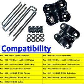 BST BSSP Pair Rear Axle Leaf Spring U-Bolt & U bolts Plates For 1988-1998 Chevy GMC Tahoe Yukon C1500 K1500 Suburban Tahoe GMC Yukon, Square Extended U-bolts 2.5" Wide Leaf Springs 8.75" Long