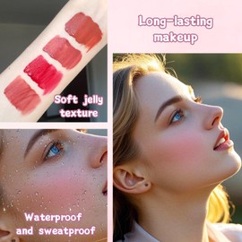 4 Pcs Jelly Blush Stick, 3 in 1 Milk Jelly Blush Stick for Cheeks Lips Eyes, Long-Lasting & Moisturize & Buildable Milk Blush