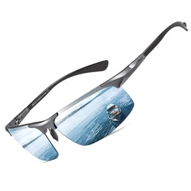 DUCO Men's Polarised Sunglasses with Metal Frame and Carbon Fibre Glasses Legs UV400 CAT 3 8277, Gunmetal, blue mirrored